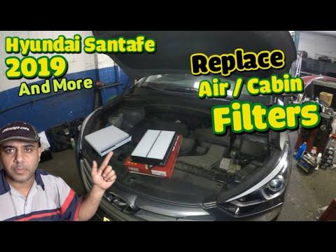 Engine air filter and cabin filter service on Hyundai SantaFe 2019 2018 2020 2017