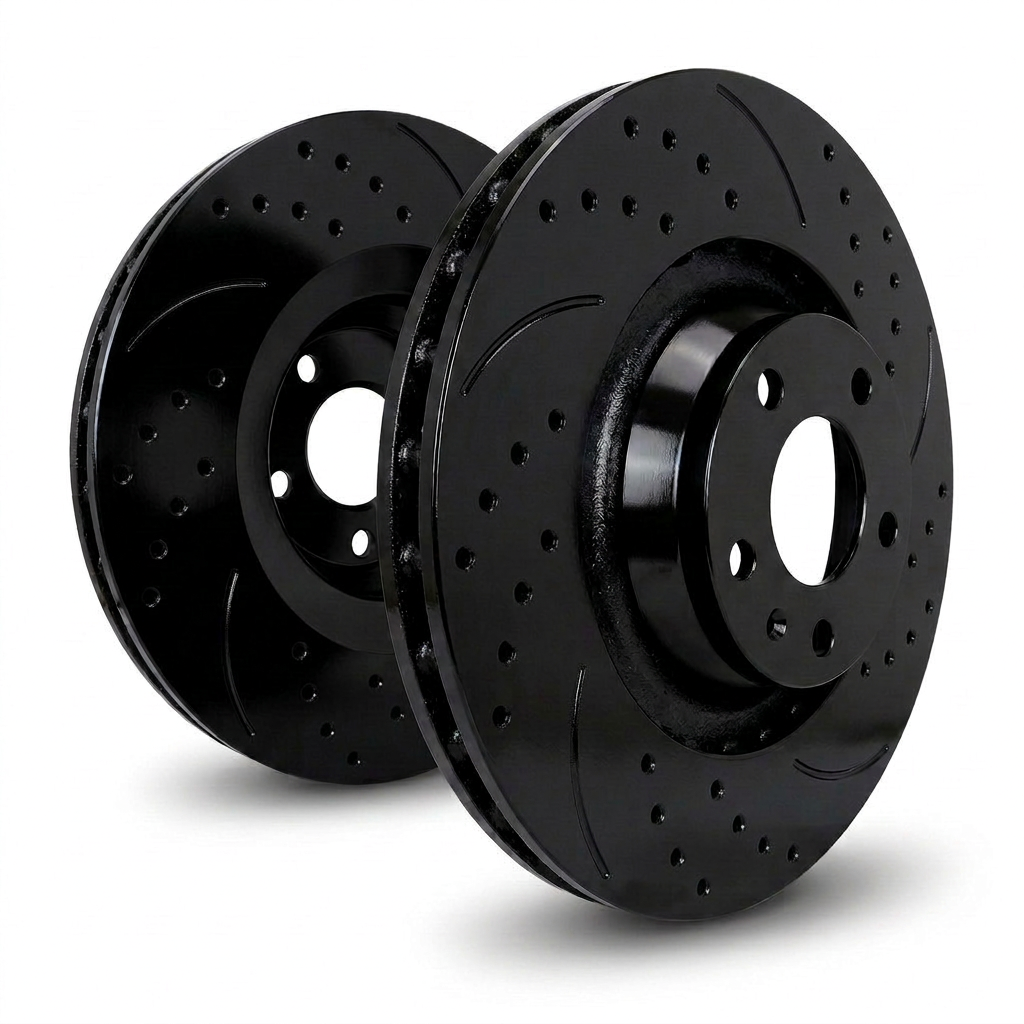 SP Performance Double Drilled & Slotted Brake Rotor Set, Black