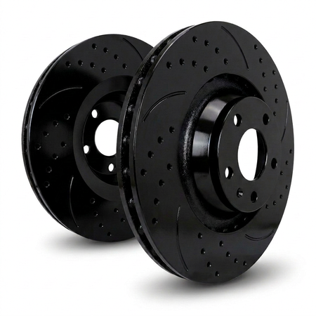 SP Performance Double Drilled & Slotted Brake Rotor Set, Black