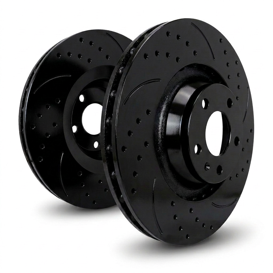 SP Performance Double Drilled & Slotted Brake Rotor Set, Black