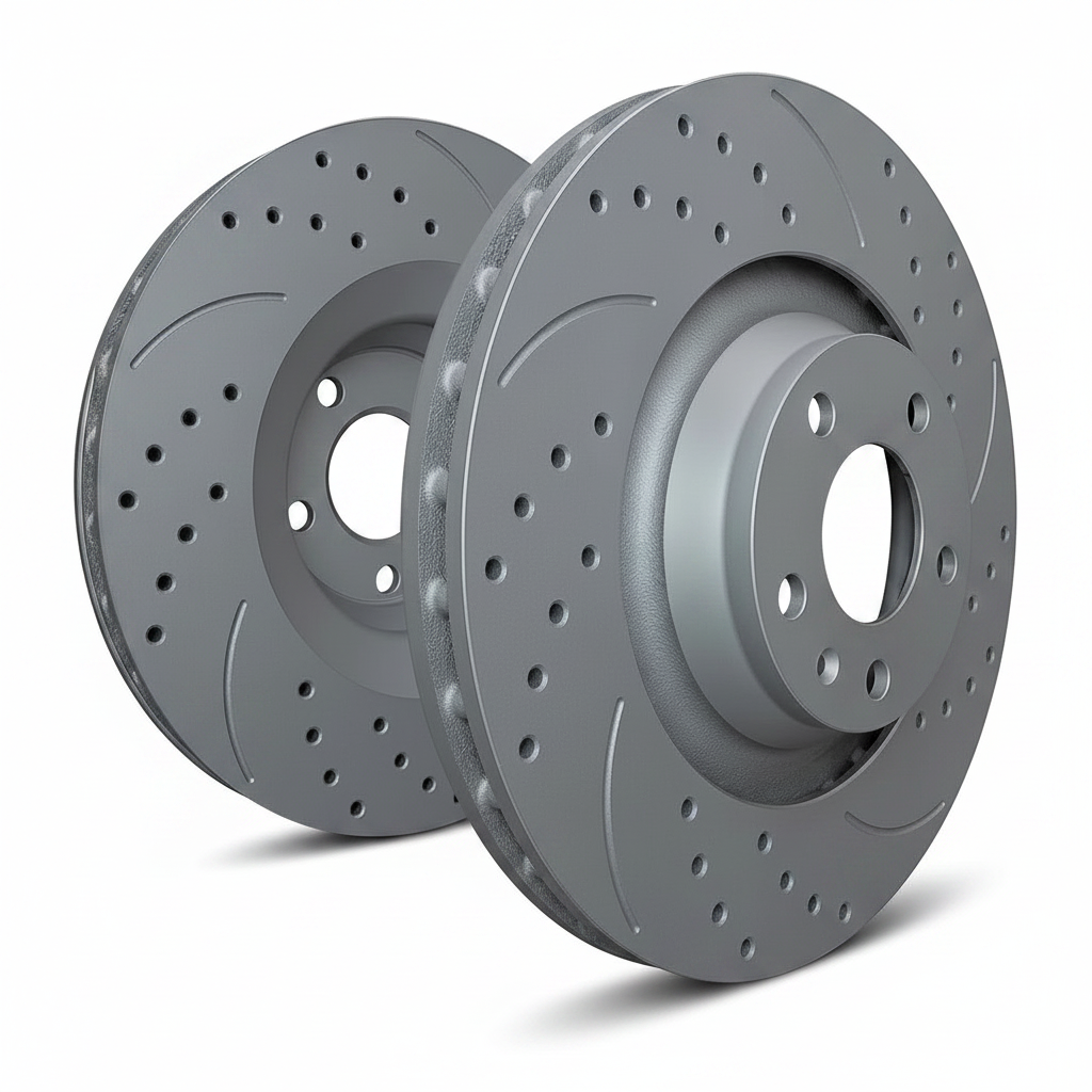 SP Performance Double Drilled & Slotted Brake Rotor Set, Grey