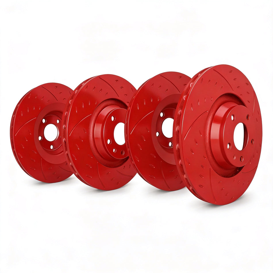 SP Performance Diamond Slotted Brake Rotor Set, Red