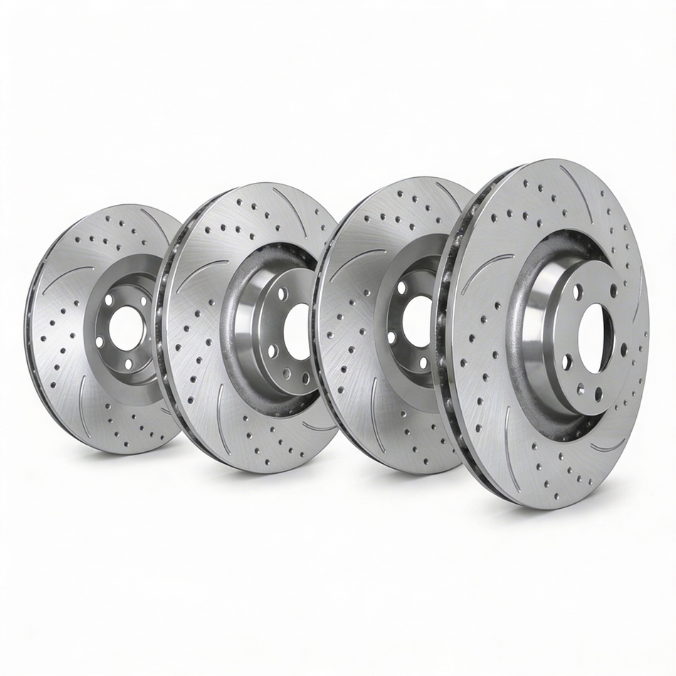 SP Performance Double Drilled & Slotted Brake Rotor Set, Silver