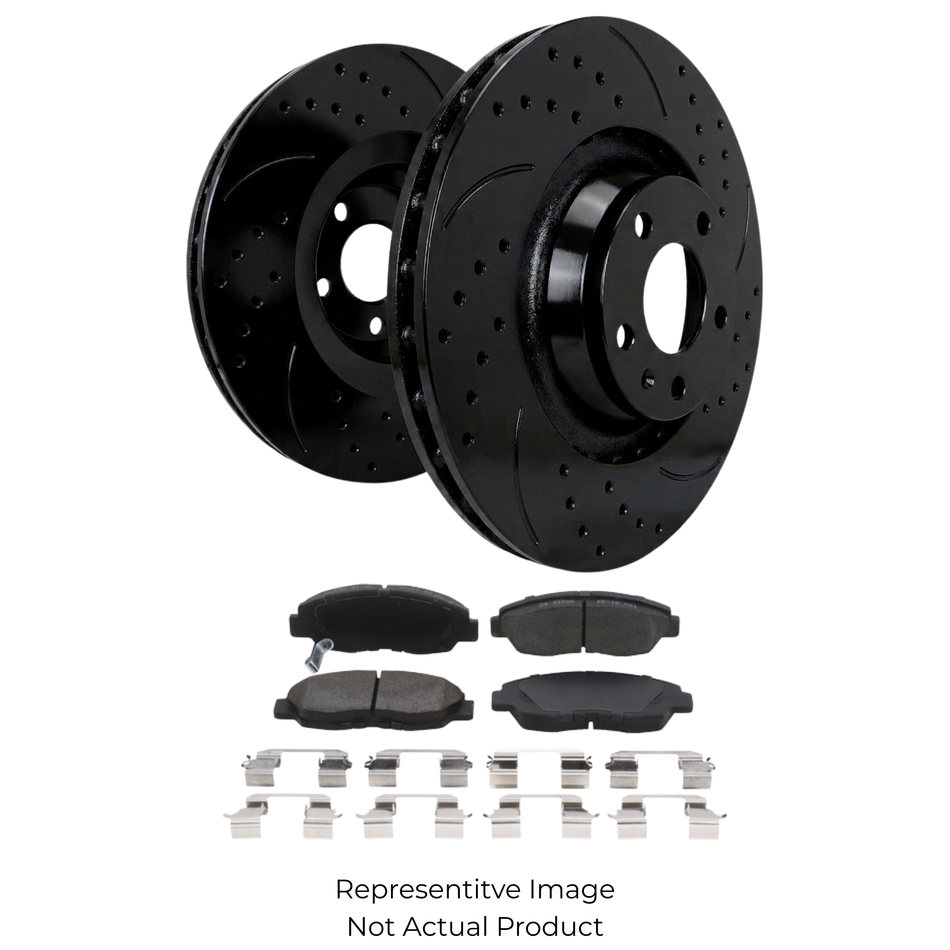 SP Performance Double Drilled & Slotted Rotor and Pad Kit, Black