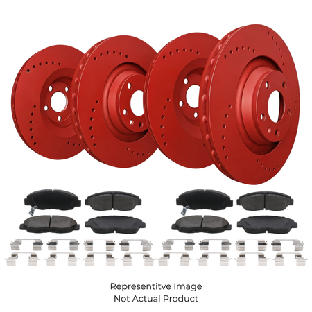 SP Performance Cross Drilled Rotor and Pad Kit, Red