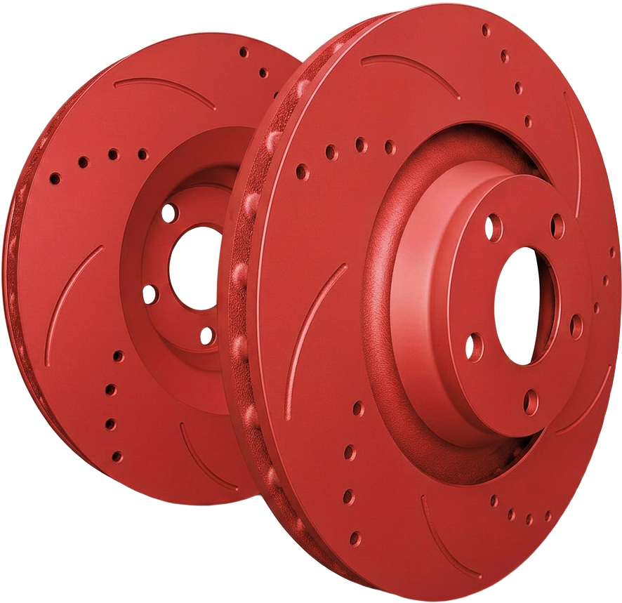 Red zinc double drilled and slotted rotor